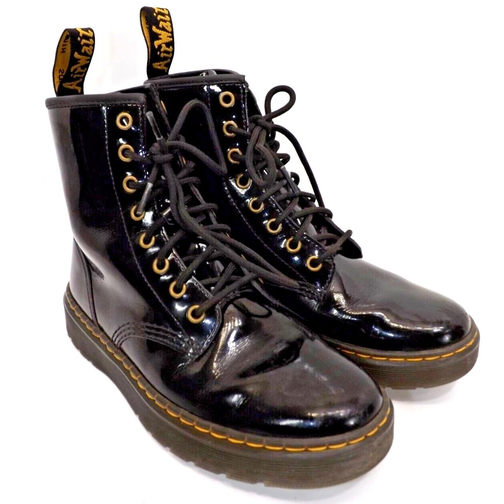 Dr. Martens Zavala Black Patent Leather Lace-Up Boots Womens  8 L US / 7 M  39EU
